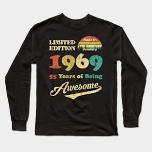 Made In January 1969 55 Years Of Being Awesome Vintage 55th Birthday Long Sleeve T-Shirt